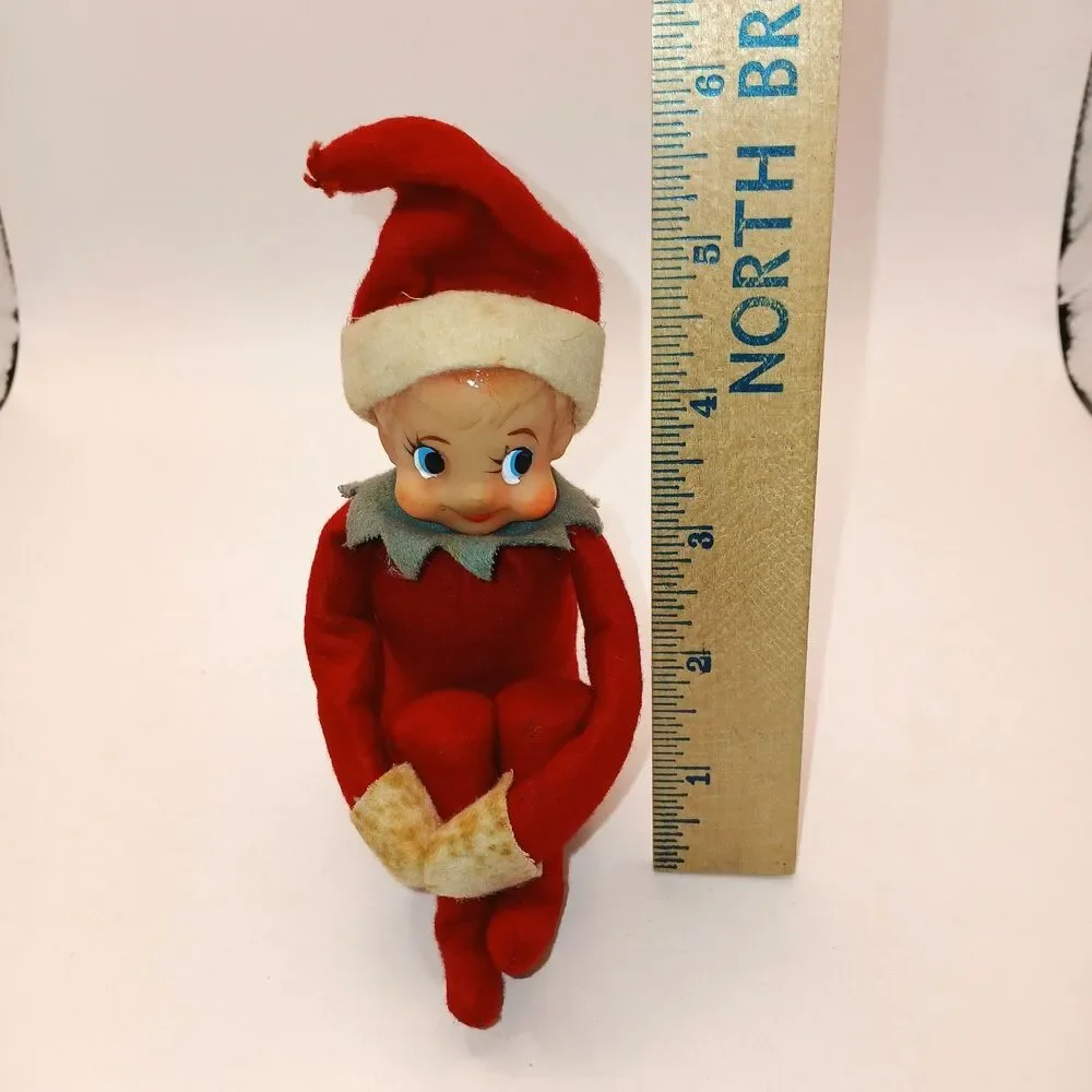 Vintage Inarco Japan Pixie Elf Knee hugger Red White Green Felt Foil Label 9